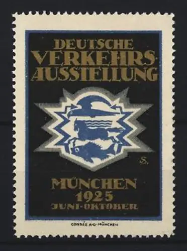 Künstler-Reklamemarke Sigmund von Suchodolski, München, Deutsche Verkehrsausstellung 1925, Verkehrssymbol