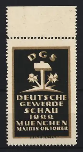 Künstler-Reklamemarke sign. Rene Binder: München, Ausstellung, Deutsche Gewerbeschau 1922, Wegweiser und Blumen