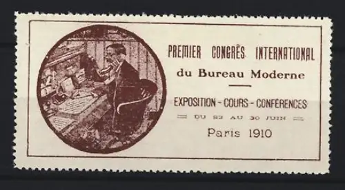Reklamemarke Paris, Premier Congrès International du Bureau Moderne 1910, Büroarbeitsplatz