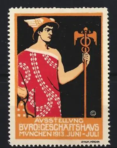 Reklamemarke München, Ausstellung Büro-Geschäftshaus 1913, Hermes mit Caduceus