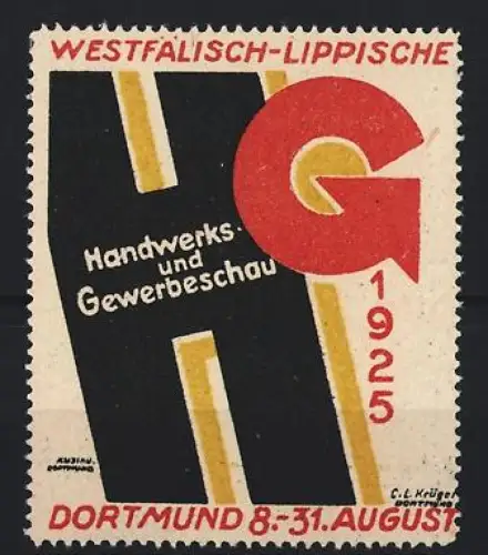 Reklamemarke Dortmund, Westfälisch-Lippische Handwerks- und Gewerbeschau 1925, HG-Logo