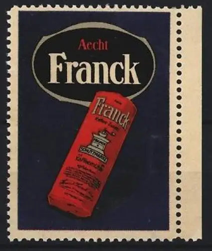 Reklamemarke Aecht Franck, Kaffeewürze, rote Verpackung mit Kaffeemühle