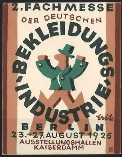 Reklamemarke Berlin, 2. Fachmesse der deutschen Bekleidungsindustrie 1925, Mann im Anzug