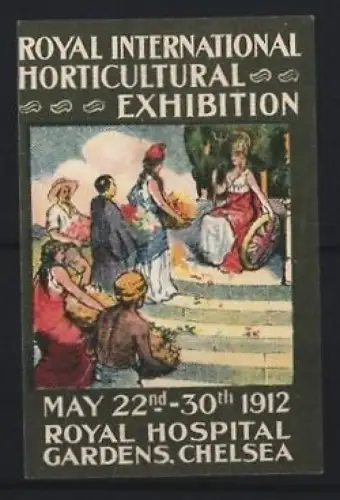Reklamemarke Chelsea, Royal International Horticultural Exhibition 1912, Gartenfest mit Figuren