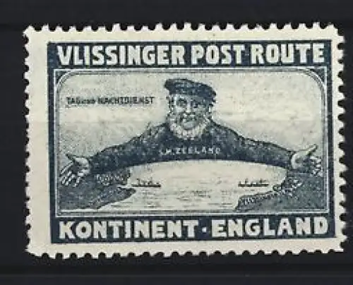 Reklamemarke Vlissingen, Vlissinger Post Route, Seemann mit ausgestreckten Armen, schwarz