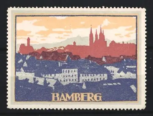 Reklamemarke Bamberg, Ortsansicht, Panorama mit Dom im Hintergrund