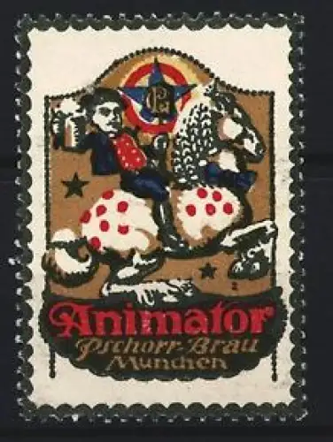 Reklamemarke München, Animator Pschorr-Bräu, Reiter auf Pferd