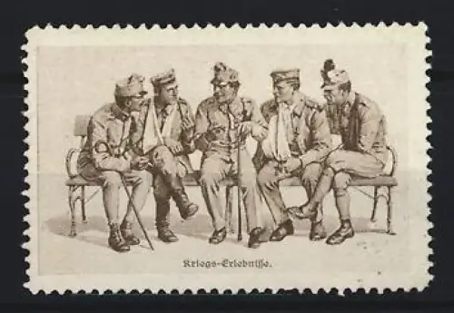 Reklamemarke Verwundete österreichische Soldaten auf Bank unterhalten sich