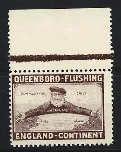 Reklamemarke S. M. Zeeland, Schifffahrten Queenboro-Flushing, Seemann über dem Ärmelkanal