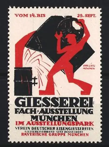 Reklamemarke München, Giesserei Fachausstellung, Verein Deutscher Eisengiessereien, Eisengiesser
