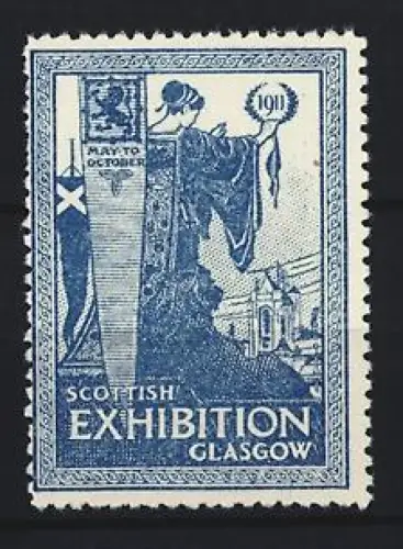 Reklamemarke Glasgow, Scottish Exhibition 1911, Frau mit Lorbeerkranz