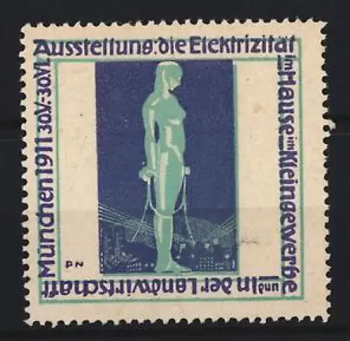 Reklamemarke München, Ausstellung Elektrizität im Hause, im Kleingewerbe und in der Landwirtschaft 1911