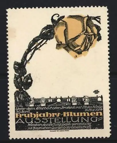 Reklamemarke München, Frühjahr-Blumen Ausstellung 1914, Rose und Landschaft
