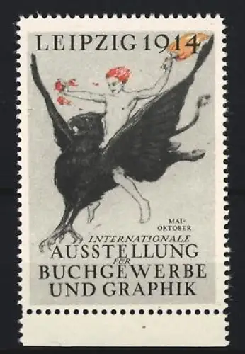 Reklamemarke Leipzig, Internationale Ausstellung für Buchgewerbe und Graphik 1914, Reiter auf Greif