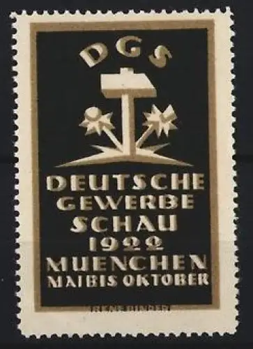 Künstler-Reklamemarke Rene Binder, München, Deutsche Gewerbeschau 1922, Logo