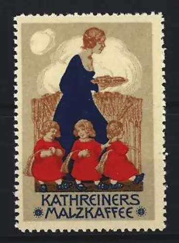 Reklamemarke Kathreiners Malzkaffee, Frau mit Kindern im Feld