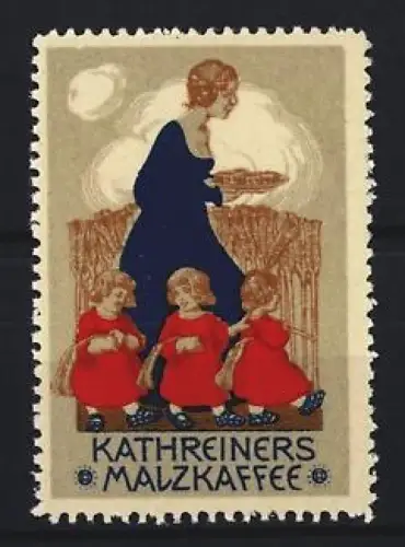 Reklamemarke Kathreiners Malzkaffee, Frau mit Kindern im Feld