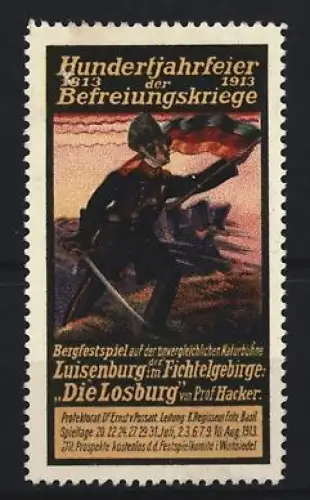 Reklamemarke Luisenburg, Hundertjahrfeier der Befreiungskriege 1913, Soldat mit Fahne