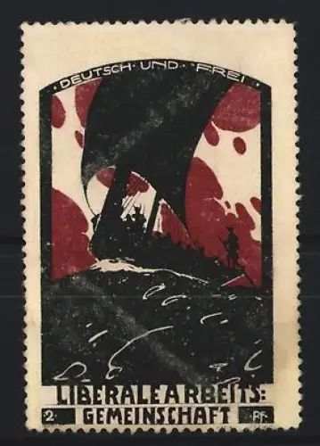 Reklamemarke Liberale Arbeitsgemeinschaft, Wikinger-Segelschiff auf See