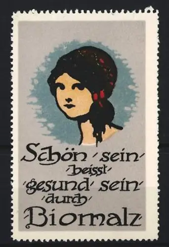 Reklamemarke Biomalz, Schön sein heisst gesund sein, Frauengesicht