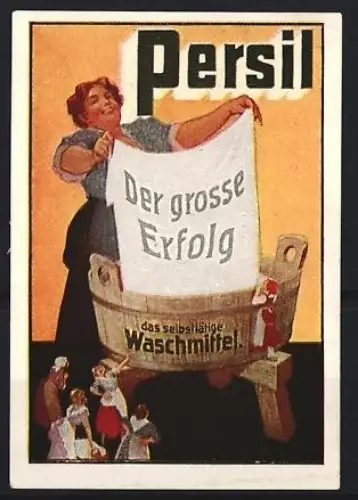 Reklamemarke Persil, Der grosse Erfolg, Wäsche im Zuber