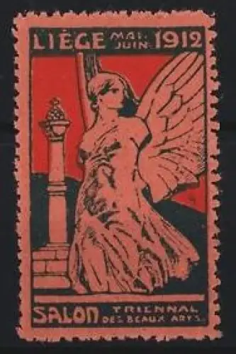 Reklamemarke Liège, Salon Triennal des Beaux Arts 1912, geflügelte Figur