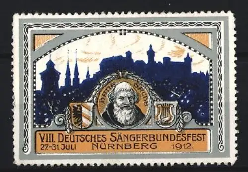 Reklamemarke Nürnberg, VIII. Deutsches Sängerbundesfest 1912, Burgsilhouette und Porträt
