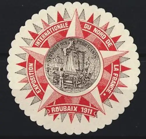 Reklamemarke Roubaix, Exposition Internationale du Nord de la France 1911, Webstuhl