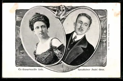 AK Portrait von Prinzessin Luise von Sachsen mit Sprachlehrer André Giron