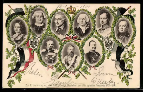 AK Zur Erinnerung an das 200 jährige Bestehen des Königreichs Preussen 1701-1901, Friedrich Wilhelm III. von Preussen