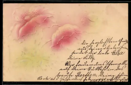 Präge-Airbrush-AK Filigrane Blumen mit Knospe