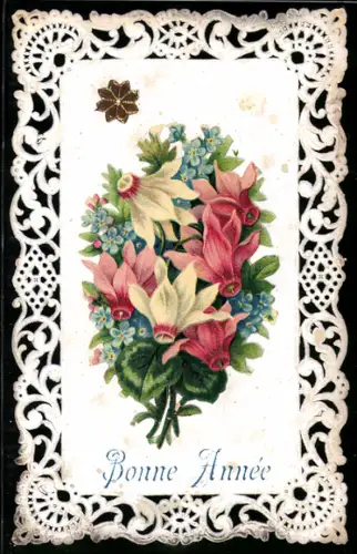 Oblaten-AK Blumenstrauss mit Vergissmeinnicht