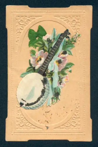Oblaten-AK Laute mit Blumen und Schleife
