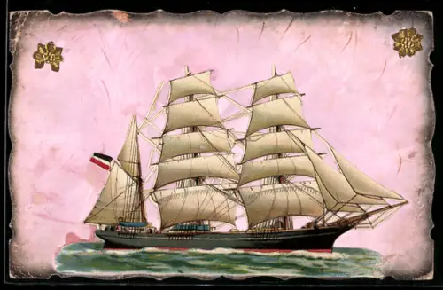 Oblaten-AK Segelschiff mit Reichsflagge
