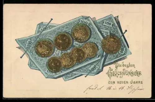 AK Geldschein und Münzen