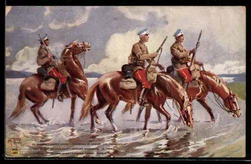 Künstler-AK The War - Russian Army - Narvas Hussards at Patrol, russische Husaren