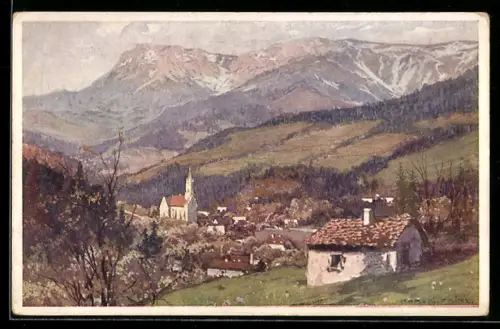 AK Prein, Panorama mit Kirche und der Rax