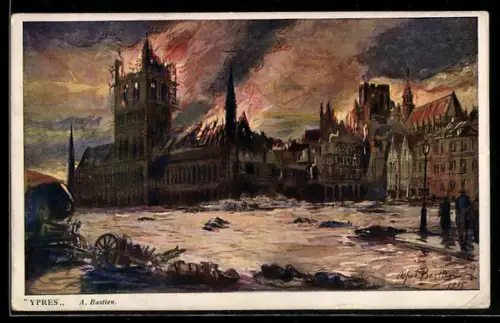 AK Ypern, Zerstörte Häuser nach einer Schlacht