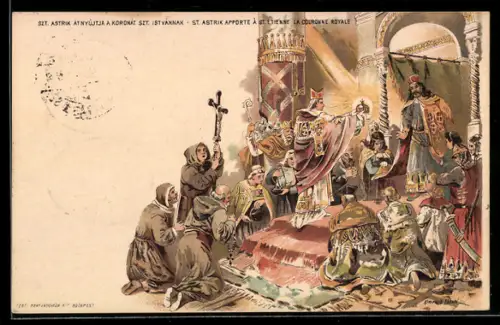 AK Ungarn, St. Astrik apporte a St. Etienne la Couronne Royale, Ganzsache
