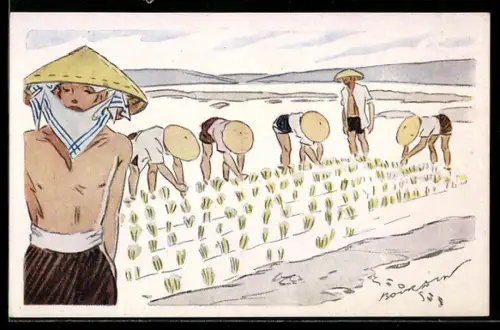 AK Vietnam, Bauern bei der Reisernte