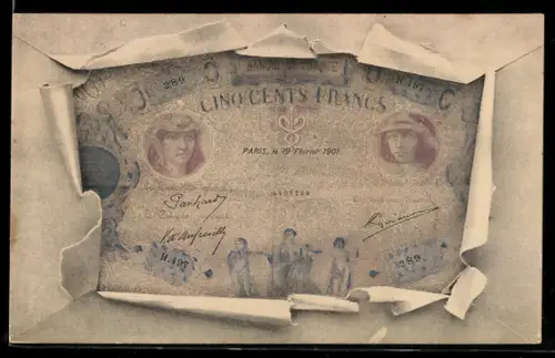 AK Fünfhundert Francs-Schein mit Briefumschlag-Passepartout