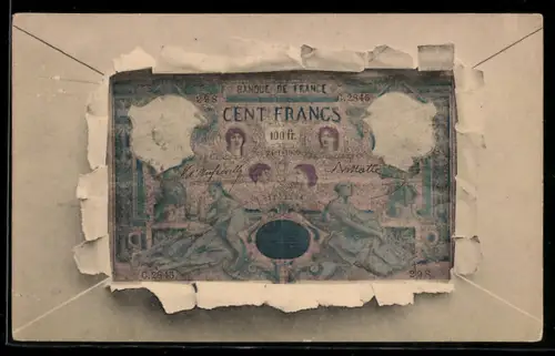 AK France, Geldschein durch zerrissenes Papier, 1. April