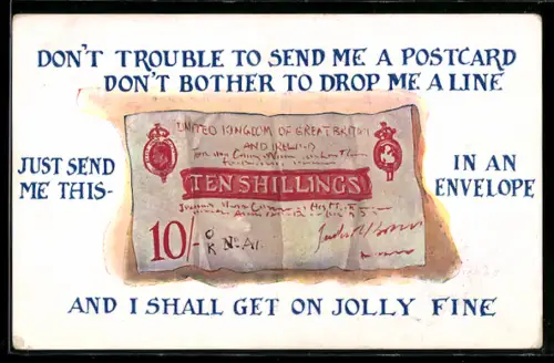 AK Britischer Geldschein, 10 Shilling