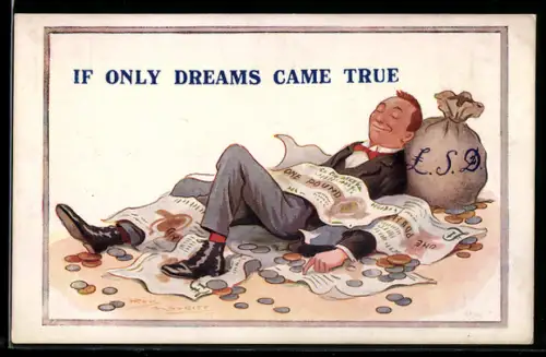 AK Schlafender Mann träumt von Geld