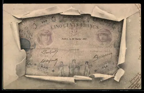 AK Französischer Geldschein von 500 Franc von 1901