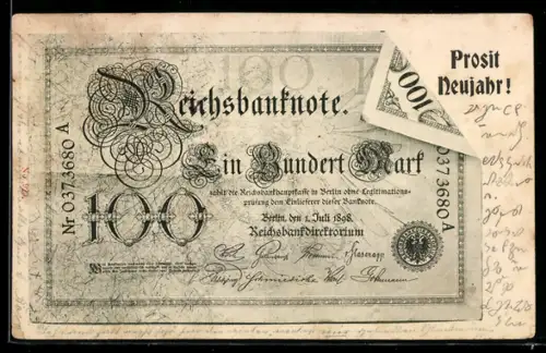 AK Berlin, Geldschein über einhundert Mark mit Knick