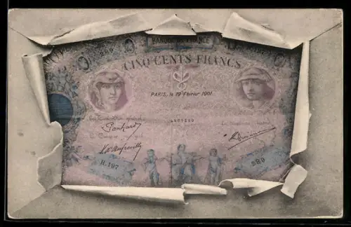 AK Französischer Geldschein über 500 Franc von 1901