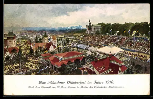 Künstler-AK Zeno Diemer: München, Jubiläums-Oktoberfest 1910, Festwiese