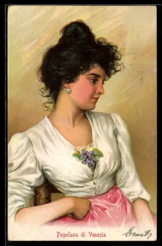 AK Venedig / Venezia, Fräulein mit Blume im Ausschnitt