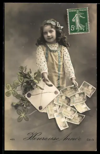 AK Mädchen mit vielen Einhundert Francs-Scheinen